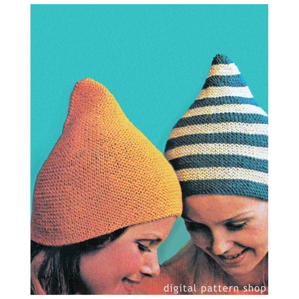 Pixie Hat Knitting Pattern Vintage Knit Pull On Gnome Hat Pattern Instant Download Girls Womens Sizes- K34