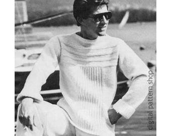 Mens Knitting Pattern Crew Neck Sweater, Textured Casual Pullover Sweater PDF Instant Download - K118