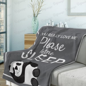 Let Me Sleep Panda Blanket, Gray Panda Blanket for Adults, Teens, Kids and Babies - Sherpa Blanket or Fleece Throw Blanket