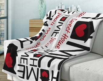 Home Sweet Home Throw Blanket, Red Heart Housewarming Gift