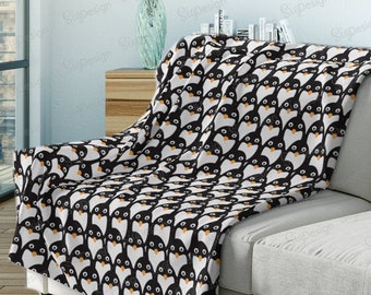 Penguin Throw Blanket, Black and White Fleece