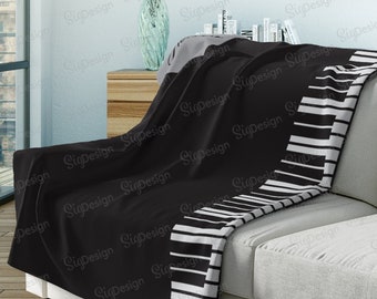 Personalized Piano Print Throw Blanket, Fleece Minky Decor