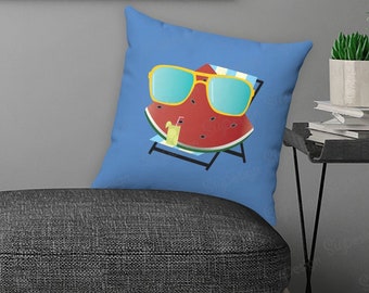 Funny summer pillow and pillow cover, cute watermelon room decor, Blue summer home throw pillow, 4 sizes