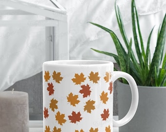 Brown Fall Leaves mug, Autumn Leaf Mug - 11 oz or 15 oz Coffee Tea Mug