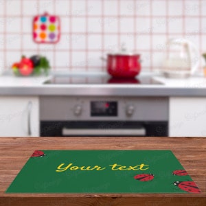 Personalized Ladybugs Placemat, Custom Green Red Dining Table Decor. 1 / 2 / 3 / 4 Fabric Placemats Sets