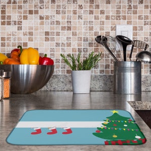Huotupsine Grey Santa Elk Christmas Dish Drying Mat for Kitchen