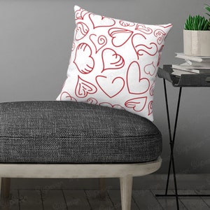 Hearts square throw pillow, Hand drawn hearts print lover home decor- Pillow or Pillow Cover, 4 sizes