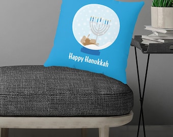 Happy Hanukkah Menorah And Dreidel Pillow Or Pillowcase, Jewish Holiday Home Decor, 4 Sizes