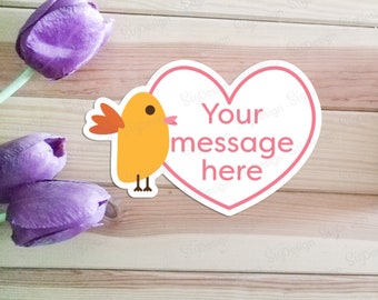 Cute bird and custom text in heart or oval shape kiss cut laptop sticker Personalized Message Sticker 5 sizes