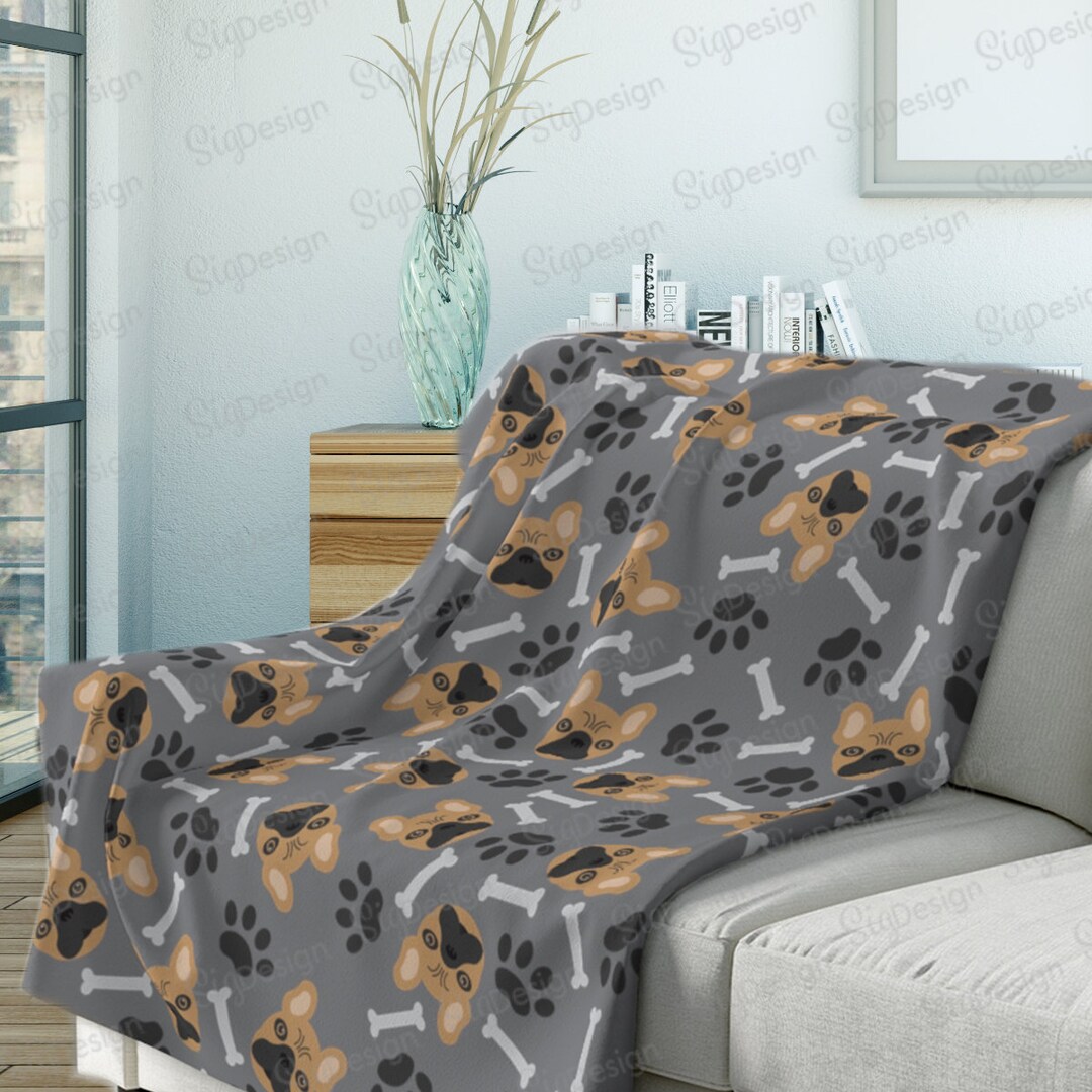 French Bulldog Blanket, Gray, Black or White Dog Lover Baby Blanket or