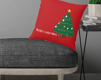 Modern Christmas Tree Pillow, Red Holiday Home Decor, Holiday Pillow or Pillow cover, 4 Sizes