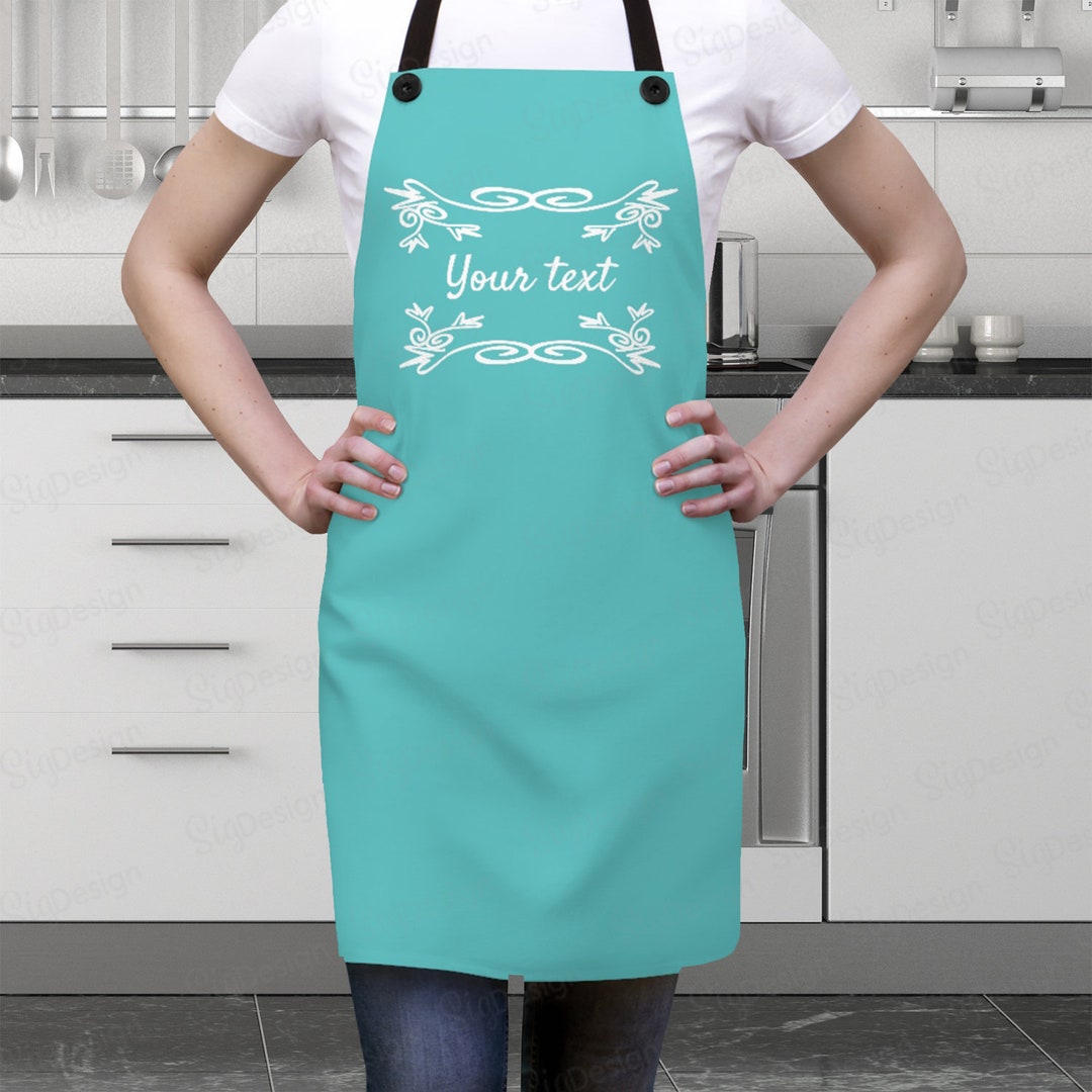 Personalized Apron, Teal, Pink Blue Kitchen Apron With Retro Ornaments