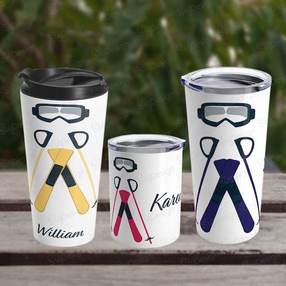 Personalized Ski Travel Mug, Stainless Steel Ski Gift 15oz