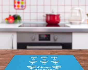 Hanukkah Placemat, Blue White Menorah Table Decor, Chanukah Dining Mat, Set of 2 4, Judaica Holiday Gift, Can Be Personalized