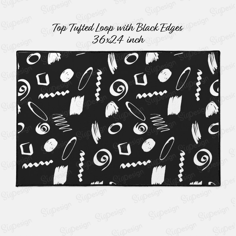Black White Kitchen Floor Mat Hand Drawn Abstract Shapes Etsy