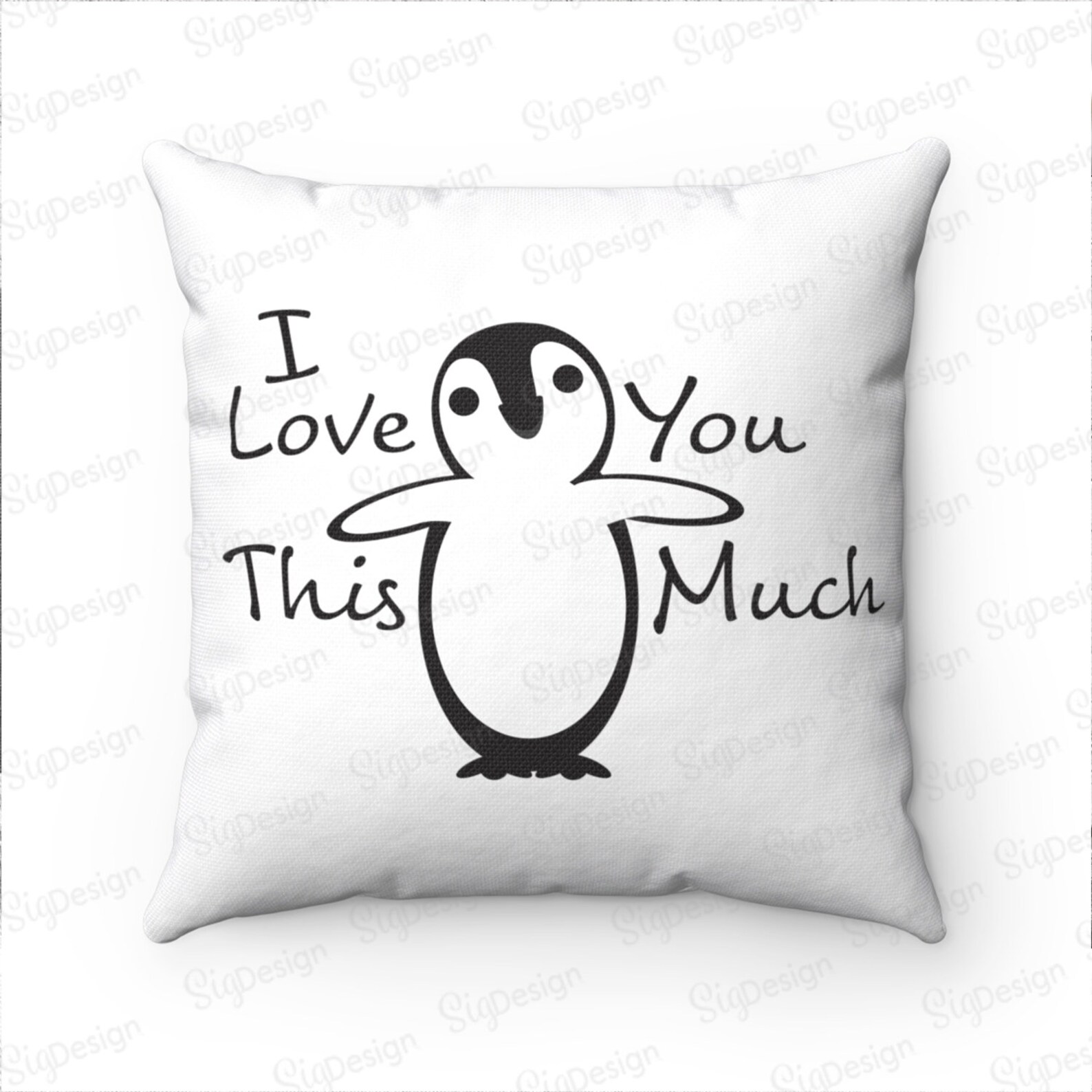 I Love You This Much Pillow Penguin Lover Throw Pillow Gift Etsy