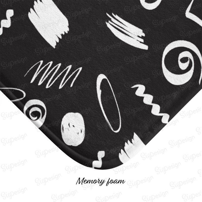 Black White Kitchen Floor Mat Hand Drawn Abstract Shapes Etsy