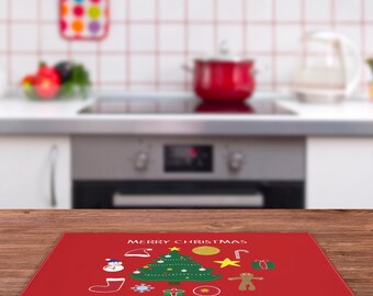 Modern Christmas Tree Placemat, Red Holiday Home Decor, Christmas Fabric Table Mat, Washable Holiday Dining Decor Set of 2/3/4