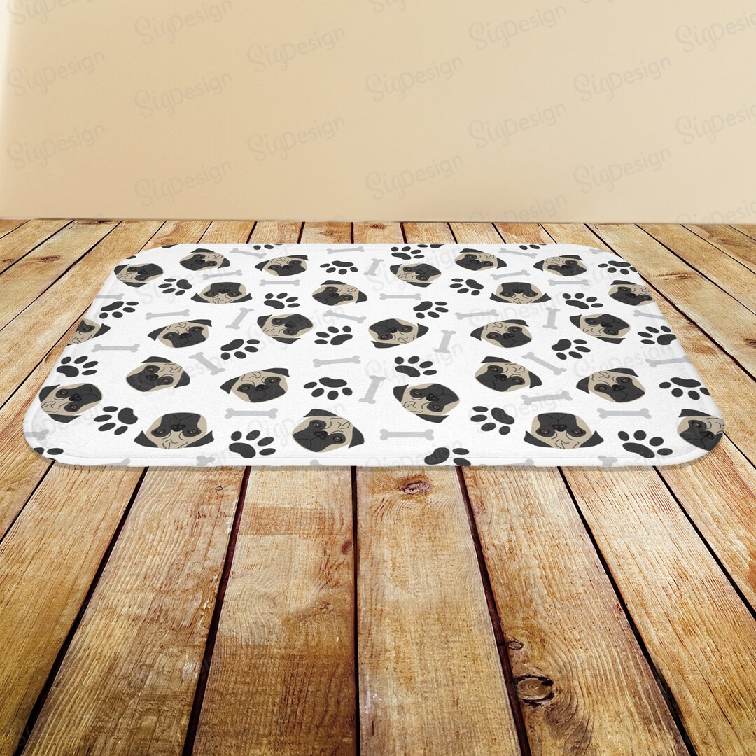 Dog Rug Pattern Dogs Lover Bath Mat, Floor Rug With Pug Pattern, 2 Sizes. Dogs Bathroom ...