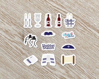 Shabbat Shalom Stickers: Jewish Planner Decals, Set of 13