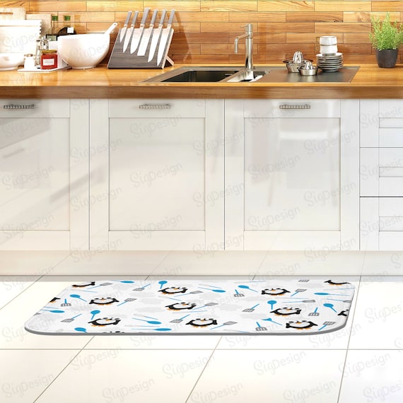 Penguin Chef Kitchen Floor Mat White Blue Black Kitchen Mat 