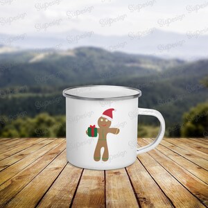 Cute Christmas mug for kids, Gingerbread man and gift box mug, 12oz Christmas enamel mug