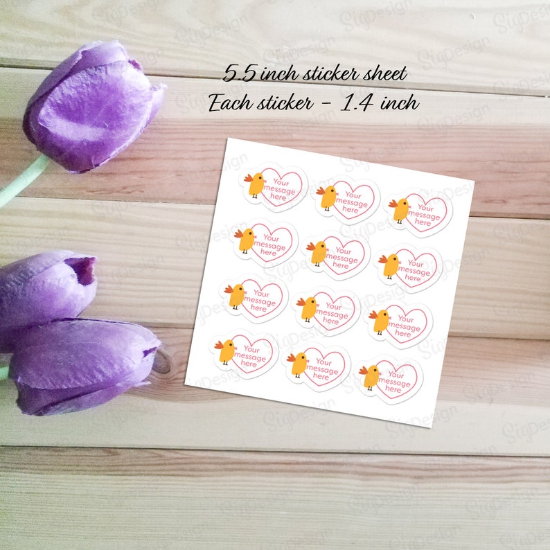 Cute bird and custom text in heart or oval shape kiss cut laptop sticker Personalized Message Sticker 5 sizes