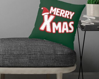 Merry Xmas Pillow | Stitched Look Christmas Decor