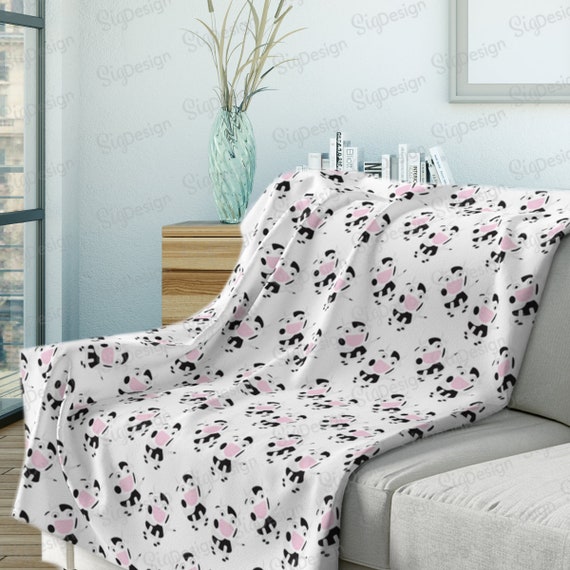 Cute Cow Blanket, White, Black, Green or Gray Sherpa Fleece Blanket, Throw Blanket or Baby Blanket With Cute Cow Print, Cow Lover Gift