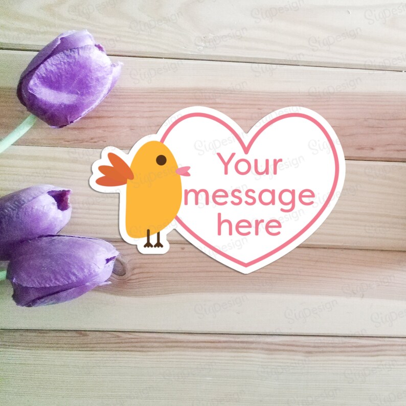Cute bird and custom text in heart or oval shape kiss cut laptop sticker Personalized Message Sticker 5 sizes