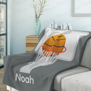 Couverture de basket-ball personnalisée, sherpa orange gris, jeté en polaire ou minky / couverture pour bébé avec impression de basket-ball et texte personnalisé