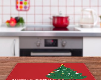 Christmas Tree Placemat, Red Xmas Table Mat, Red Green Fabric Placemat, Washable Holiday Dining Decor Set of 2/3/4