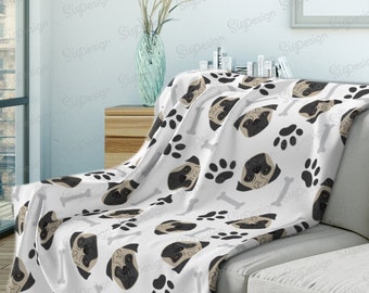Pug Face Fleece Blanket, Dog Lover Gift