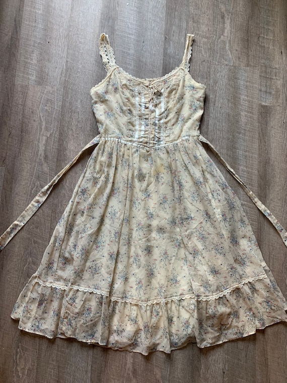 Gunne Sax Size 13 Yellow Floral Prairie Dress