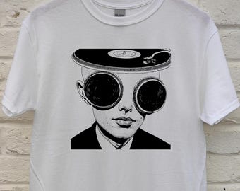 DJ t-shirt, analog sound, vinyl record, surrealism, psyche, avant-garde, Analog Soul - screen printed t-shirt