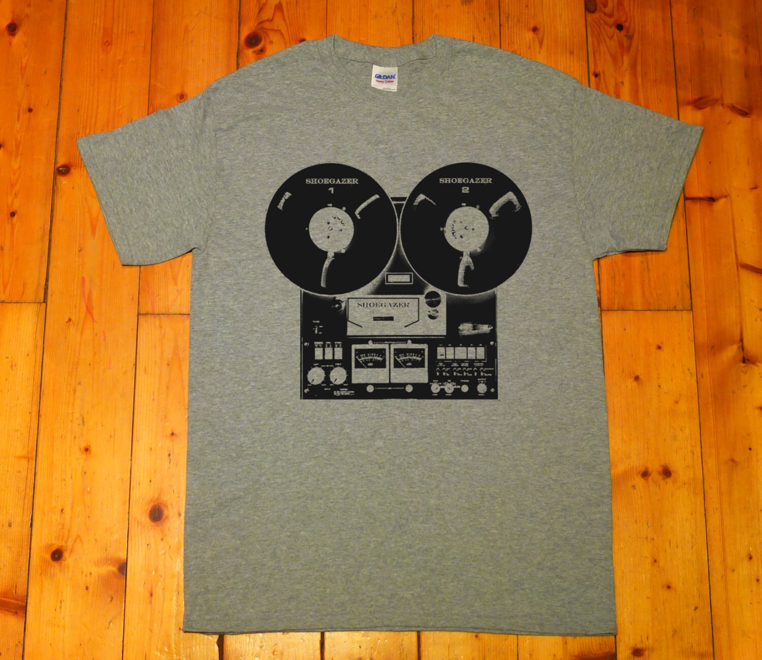 Image of Retro Tape Recorder, Reel-To-Reel, Stereo Deck, Pioneer, Shoegazer - Screen Printed T-Shirt