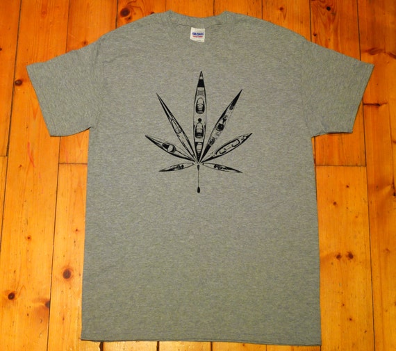 marihuana Kayak SCREEN PRINTED T-SHIRT cannabis symbol canoeing Kayaking