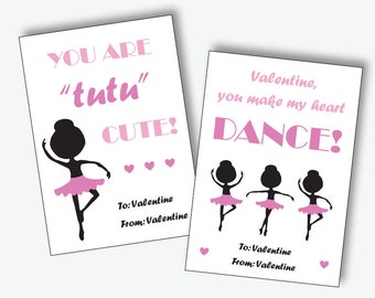 Ballerina Valentine's Day Cards - Printable Ballerina Valentine Classroom Cards for Kids,  Editable School Card Template (Instant Download)