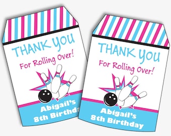 Girl Bowling Party Thank You Tags - Printable Bowling Favor Tag for a Girl Bowling Birthday, Thank You Label (Instant Download Editable PDF)