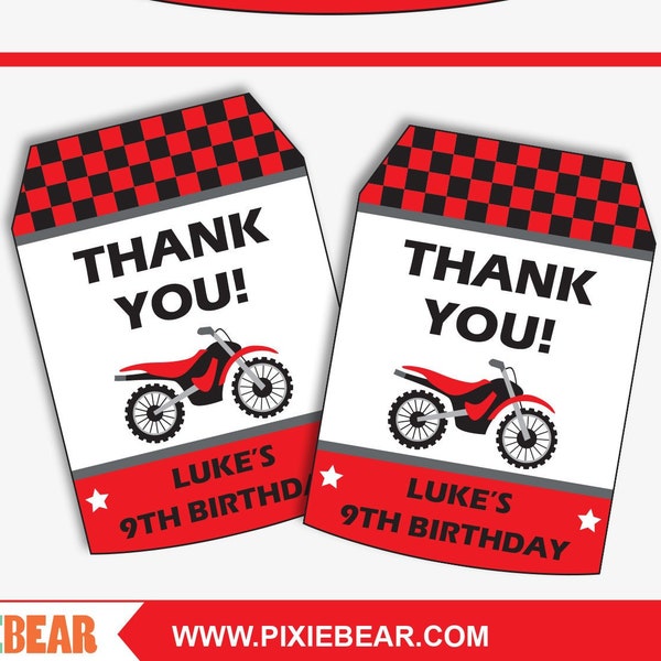 Dirt Bike Party Thank You Tags - Printable Favor Tags for a Motorcycle birthday, Thank you Labels for a Motocross Party (Instant Download)