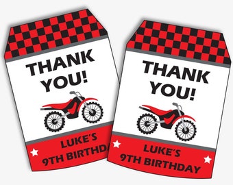 Dirt Bike Party Thank You Tags - Printable Favor Tags for a Motorcycle birthday, Thank you Labels for a Motocross Party (Instant Download)