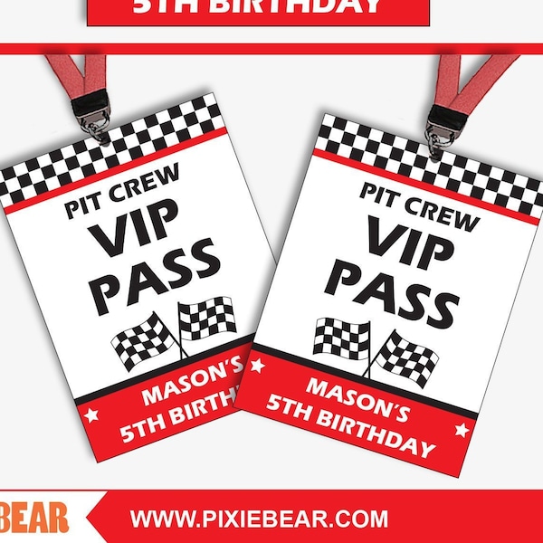Race Car Birthday VIP Passes - Race Car Party VIP Pass - Race Car Party Favors - Pit Crew Pass - Race Car Party VIP Badge (Instant Download)