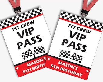 Race Car Birthday VIP Passes - Race Car Party VIP Pass - Race Car Party Favors - Pit Crew Pass - Race Car Party VIP Badge (Instant Download)