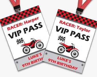 Dirt Bike Party VIP Passes - Printable VIP Pass for a Motorcycle Birthday, Motocross Party VIP Badges, Kids Party Favors (Instant Download)