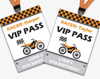 Motocross Party VIP Passes - Printable VIP Pass for a Dirt Bike Birthday, Motorcycle Party Favors, Personalized VIP Badge (Instant Download)