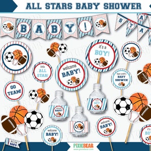 All Star Baby Shower Sports Baby Shower Decorations Printable Baby Shower Sports Baby Shower Blue Baby Shower Instant Download image 1