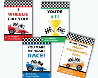 Race Car Valentine Cards - Car Valentine Card- Valentines Cards For School - Valentines Day Cards for Kids - Printable (Instant Download)