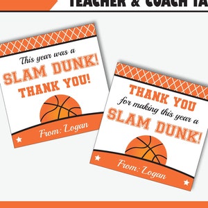 Basketball Coach Thank You Card or Printable Gift Tag for Teacher Appreciation Week, Personalized Basketball Coach Gift Instant Download image 1