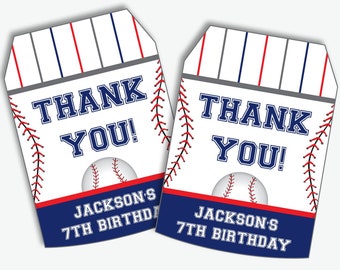 Baseball Thank You Tags - Printable Baseball Favor Tags, Baseball Party Tags, Baseball Birthday Thank you Labels for Kids (Instant Download)
