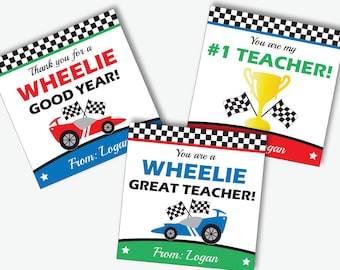 Race Car Teacher Appreciation Tags - Printable Racing Teacher Appreciation Label, Thank You Card or Personalized Gift Tag (Instant Download)